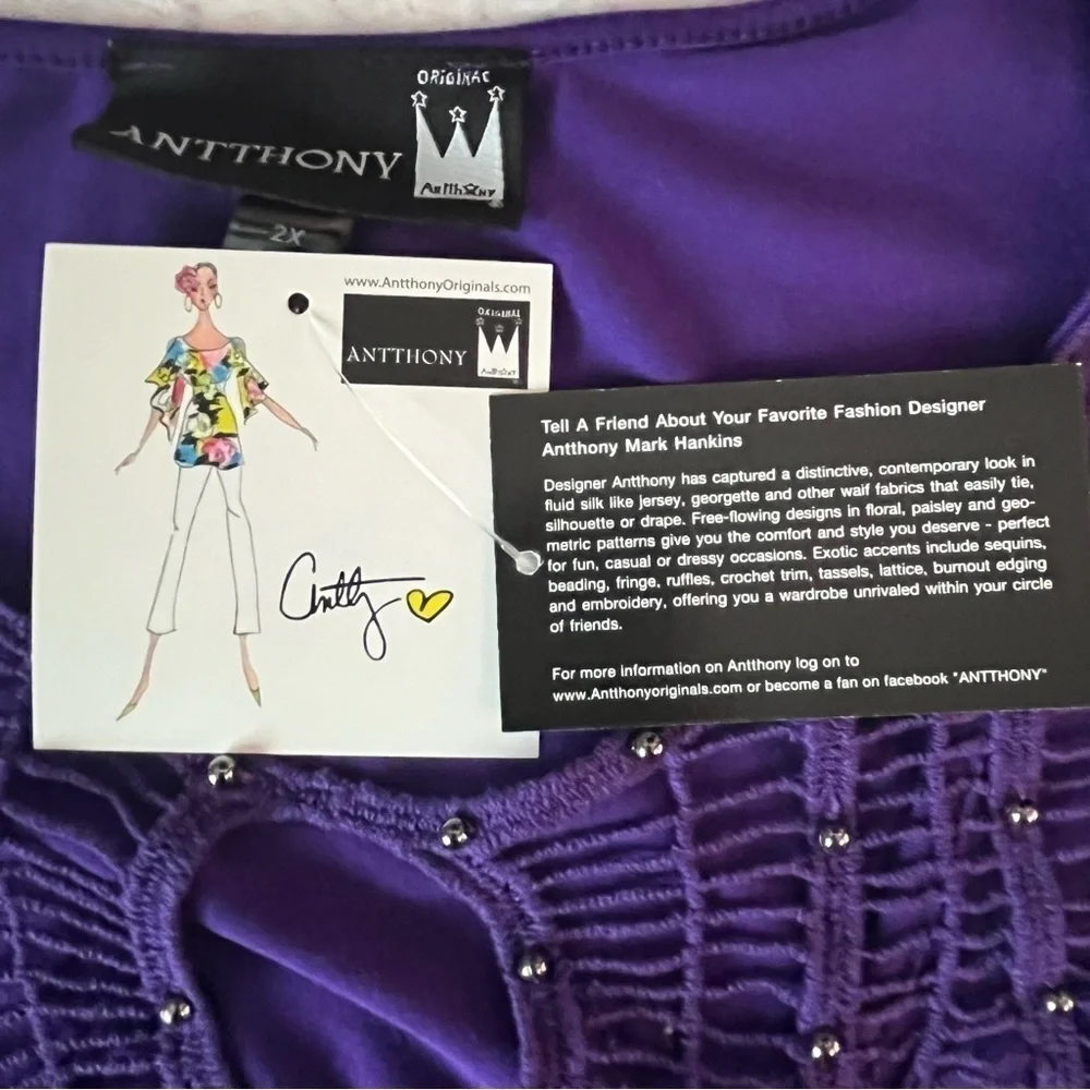 Anthony Original Womens 2 Piece Tank Top Pants Set Shark Bite Hem Purple 2X - Picture 11 of 14